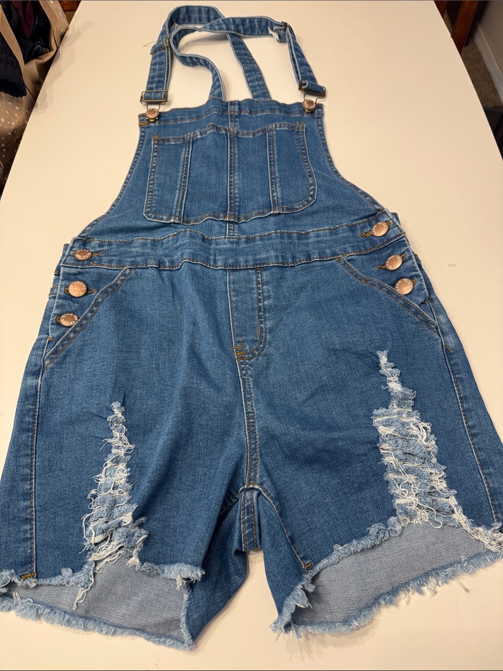 Buckle Blue Distressed Denim Short Overalls